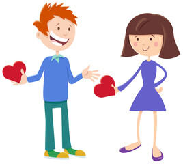 valentine card with cute girl and boy characters