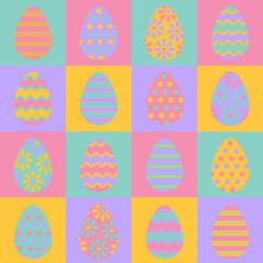Easter eggs for easter day sweet and colorful with decoration patterns on white background. Set of colourful decorated  Easter Eggs for use in Easter designs. Vector illustration.