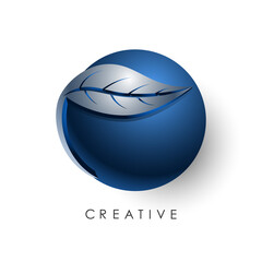 Initial letter 
leaf logo template colored blue grey circle 3d design for business and company identity