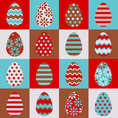 Easter eggs for easter day sweet and colorful with decoration patterns on white background. Set of colourful decorated  Easter Eggs for use in Easter designs. Vector illustration.