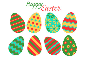 Easter eggs for easter day sweet and colorful with decoration patterns on white background. Set of colourful decorated  Easter Eggs for use in Easter designs. Vector illustration.