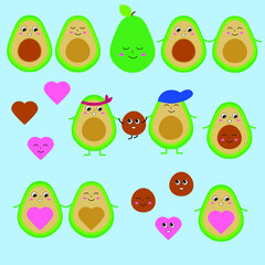 avocado love set happy family, hearts, avocado lovers clipart
