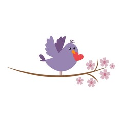 Cute bird with heart.Happy valentine's day greeting. Vector illustration. Valentine's day card.Wedding invation.