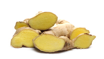 Ginger root isolated on white background, (Zingiber officinale)