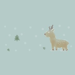 Christmas card with deer and snowflakes