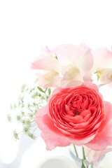 窓辺にピンクの薔薇の花