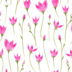 Watercolor flowers meadow summer seamless pattern