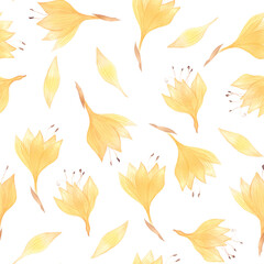 Watercolor flowers meadow summer seamless pattern