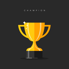 Golden trophy cup isolated on black background - Vector Illustration.