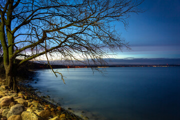 Baltic Sea beach in New Port at dusk, Gdansk. Poland