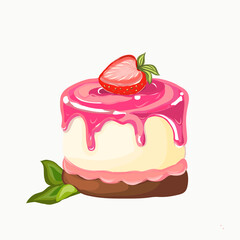 Cake with strawberry isolated on a white background.
