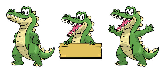 set of cartoon mascot of crocodile character