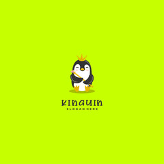 cute little king pinguin cartoon logo vector icon illustration