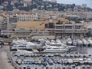 Cannes, France - The harbour of Cannes with its expensive yachts and the famous casino in the background.