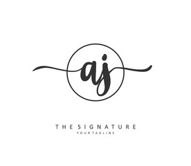 AJ Initial letter handwriting and signature logo. A concept handwriting initial logo with template element.