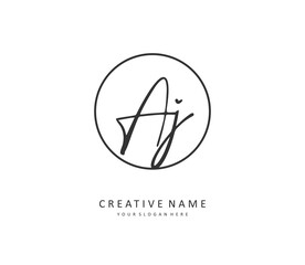 AJ Initial letter handwriting and signature logo. A concept handwriting initial logo with template element.