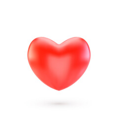 Realistic red valentine heart with shadow isolated on white background. 3d render heart. Vector illustration