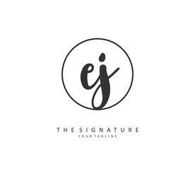 EJ Initial letter handwriting and signature logo. A concept handwriting initial logo with template element.