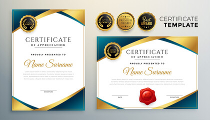 professional certificate design in premium golden theme
