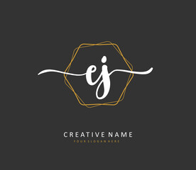 EJ Initial letter handwriting and signature logo. A concept handwriting initial logo with template element.