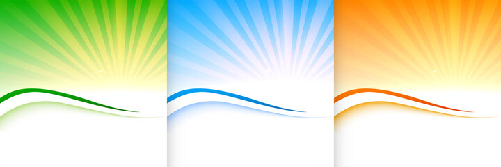 glowing sunburst background in three colors design