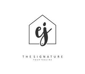 EJ Initial letter handwriting and signature logo. A concept handwriting initial logo with template element.