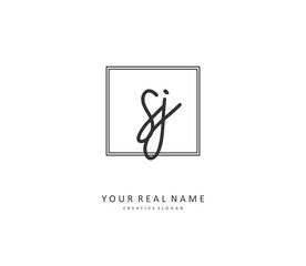 SJ Initial letter handwriting and signature logo. A concept handwriting initial logo with template element.