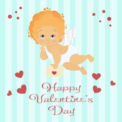 The angel is holding a love letter. Valentines day greeting card. Vector graphics. EPS10.