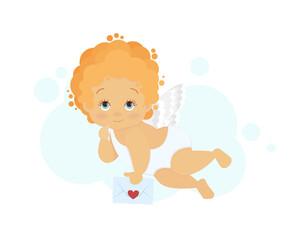 The angel is holding a love letter. Valentines day. Vector graphics. EPS10.