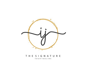 IJ Initial letter handwriting and signature logo. A concept handwriting initial logo with template element.