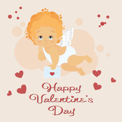 The angel is holding a love letter. Valentines day greeting card. Vector graphics. EPS10.
