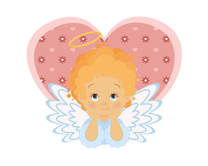 Cartoon Christmas angel with heart. Vector graphics. EPS10