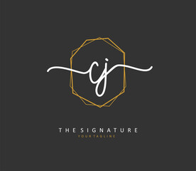 CJ Initial letter handwriting and signature logo. A concept handwriting initial logo with template element.