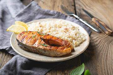 Grilled salmon with brown rice