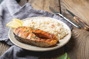 Grilled salmon with brown rice