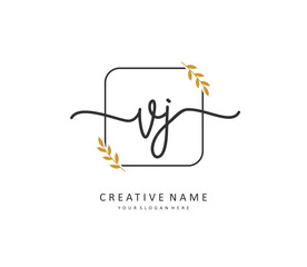 VJ Initial letter handwriting and signature logo. A concept handwriting initial logo with template element.