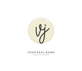 VJ Initial letter handwriting and signature logo. A concept handwriting initial logo with template element.