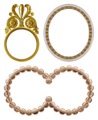 Set of golden frames for paintings, mirrors or photo isolated on white background