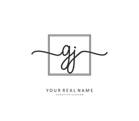 GJ Initial letter handwriting and signature logo. A concept handwriting initial logo with template element.