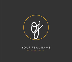 OJ Initial letter handwriting and signature logo. A concept handwriting initial logo with template element.