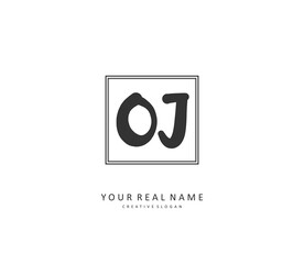 OJ Initial letter handwriting and signature logo. A concept handwriting initial logo with template element.