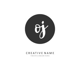 OJ Initial letter handwriting and signature logo. A concept handwriting initial logo with template element.