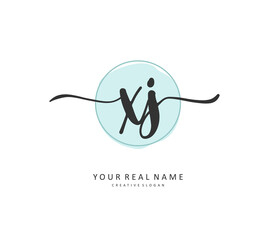 XJ Initial letter handwriting and signature logo. A concept handwriting initial logo with template element.