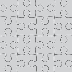 Fototapeta premium Puzzle pieces set. Collection of Jigsaw for marketing, icon and logo template. Modern flat puzzle, grid background. Puzzle pieces, vector illustration concept