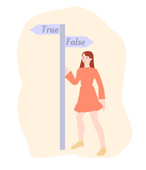 The girl thinks which way to choose, vector graphics