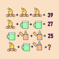 Mathematical riddle, educational game for children and adults, rebus.Riddle for the mind. Riddle with numbers. Vector. Mathematical rebus. Result. Crossword for social networks
