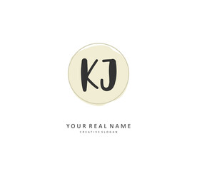 KJ Initial letter handwriting and signature logo. A concept handwriting initial logo with template element.