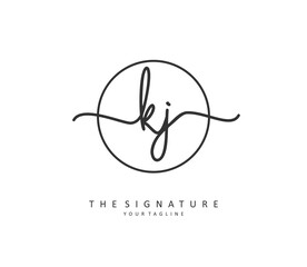 KJ Initial letter handwriting and signature logo. A concept handwriting initial logo with template element.