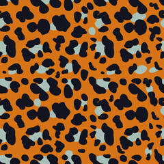 Brown and blue spots leopard pattern design. Animal seamless texture.