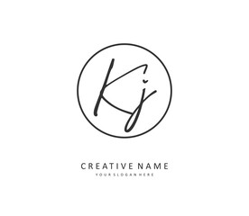 Fototapeta premium KJ Initial letter handwriting and signature logo. A concept handwriting initial logo with template element.